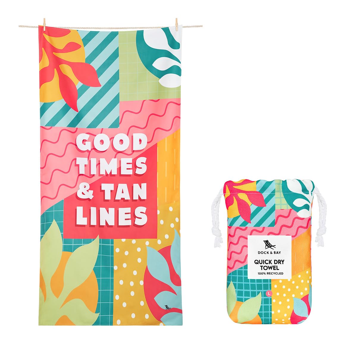 Dock & Bay Beach Towel - Quick Dry, Sand Free - Compact, Lightweight - 100% Recycled - Includes Bag - Party in Pink - Set of 4 - Extra Large (200x90cm, 78x35)