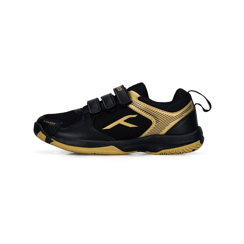 Hundred Court Star Kids Badminton Sports Shoes(Non Marking) | Black-Gold | 3US/2UK/36EU | Lightweight & Durable | X-Cushion Protection | Paddle Pickle | Velcro Closure