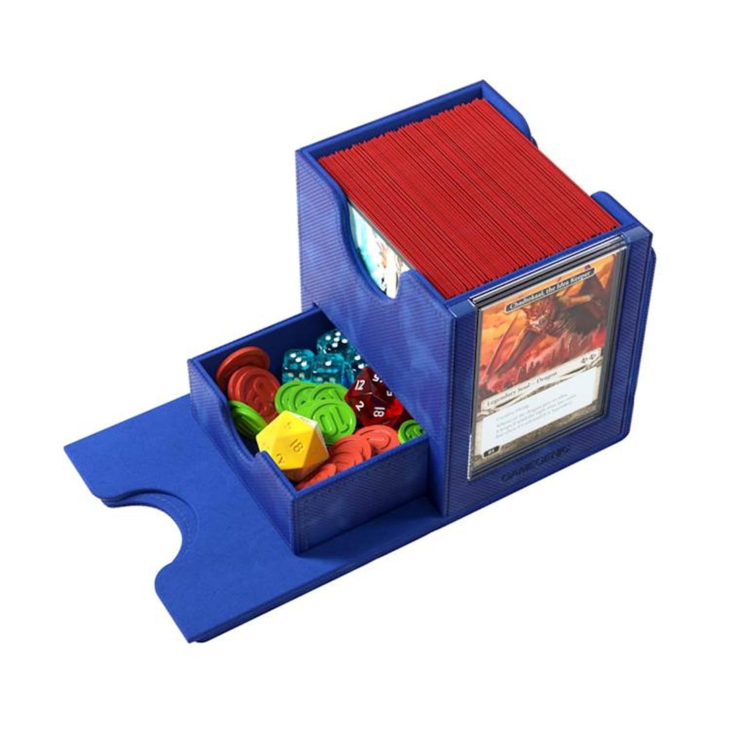 Gamegenic Sidekick Pro 100+ XL Convertible - Premium Deck Box with Secure Card Storage, UV Protected Slide Card Case, Display Top Card, Extra Token Drawer, Magnetic Closure, Blue Color, Made