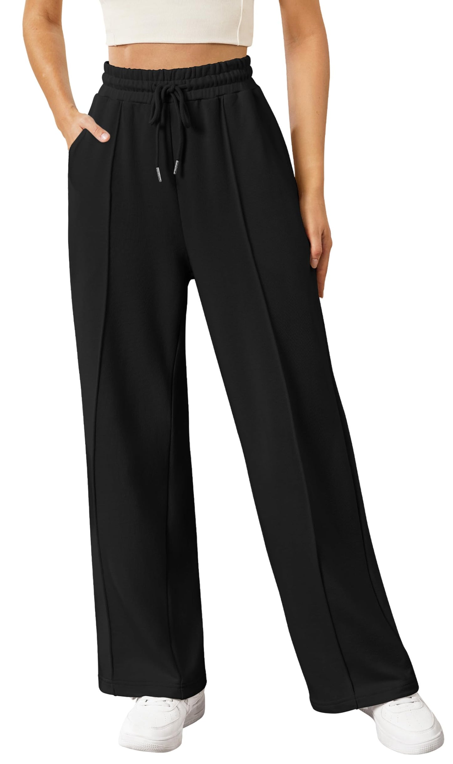 JEKAOYI Womens Wide Leg Sweatpants Baggy Loose Comfy Pants Casual Lounge Sweatpants with Drawstring Black
