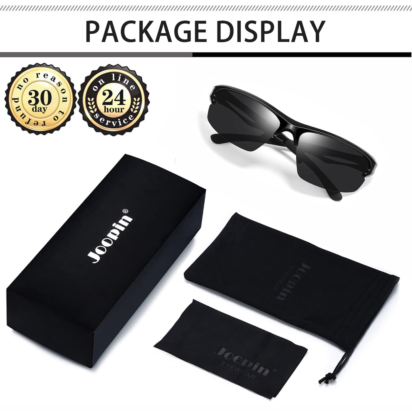 Joopin Half Frame Sports Sunglasses Lightweight Black Safety Shades for Men Women Semi Rimless Military Sun Glasses Polarized UV400