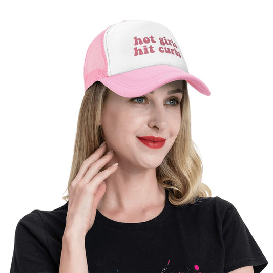 Generic Hot Girls Hit Curbs Trucker Hats for Women Pink Men Vintage Trucker Pink Hats for Men