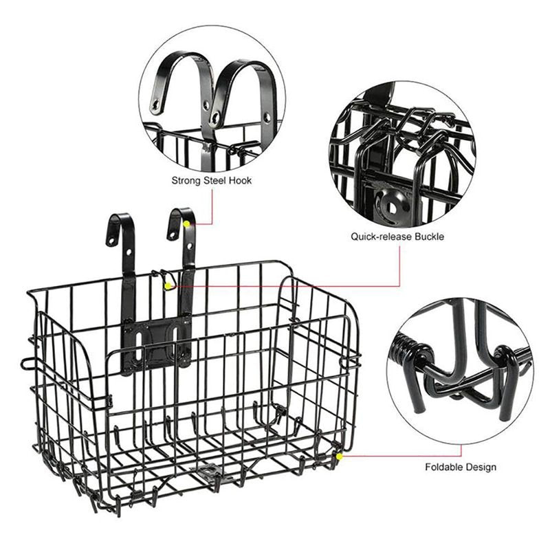 Hamiledyi Folding Bike Basket,Lift-Off Front Bike Basket with Handles Easy Installation Rear Cargo Rack - Rust Proof Bicycle Bag for Mountain Bike Accessories