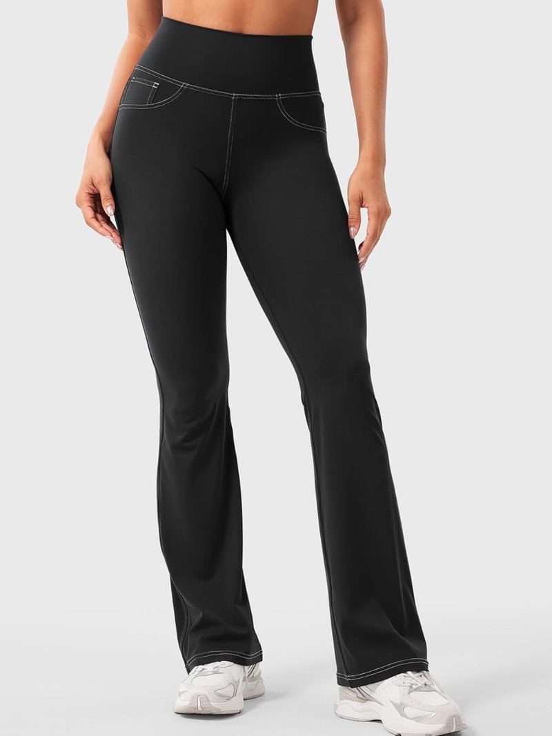 CoreFlex Women’s Workout Mini Flare Leggings - Hidden Pockets & Denim Look | Casual Gym Yoga Pants