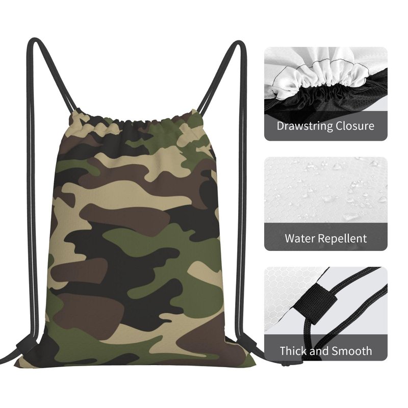 AIMASTZ Green Brown Camo Unisex Drawstring Backpack Bag Sport Gym Travel Swim Sackpack