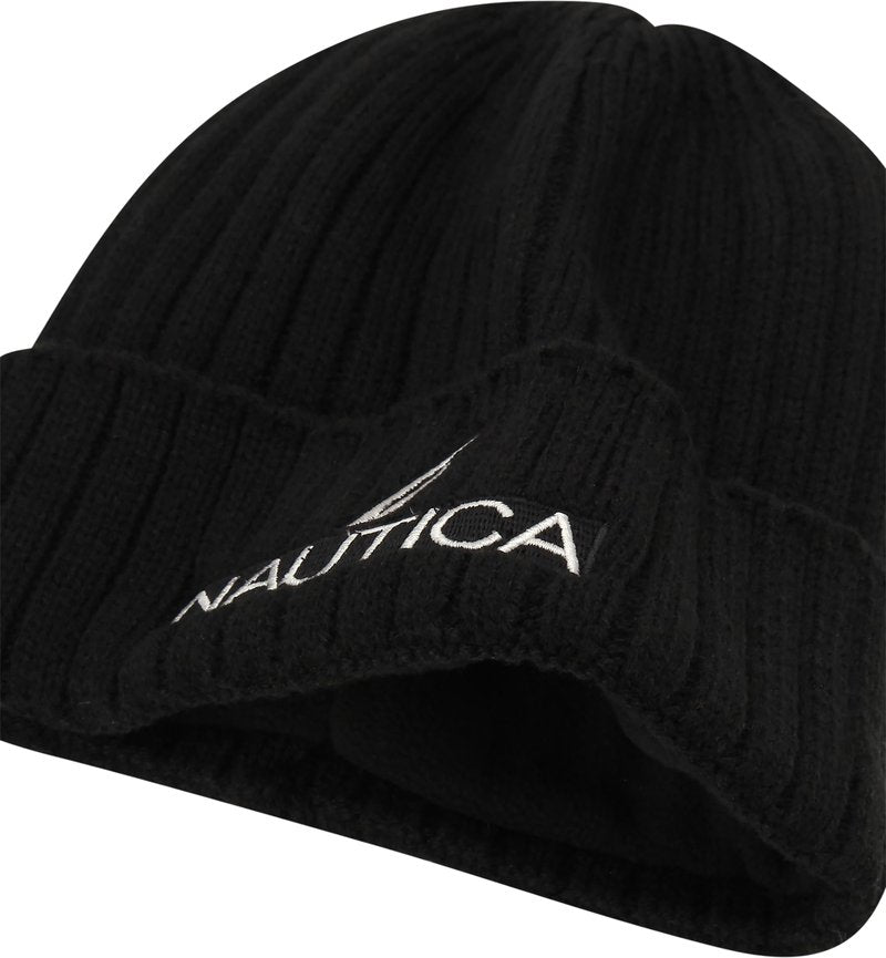 Nautica Mens Beanies - Cozy Warm Knitted Skull Cap Beanie Hats for Men, Soft Fleece Lined Winter Hat for Cold Weather, Obsidian