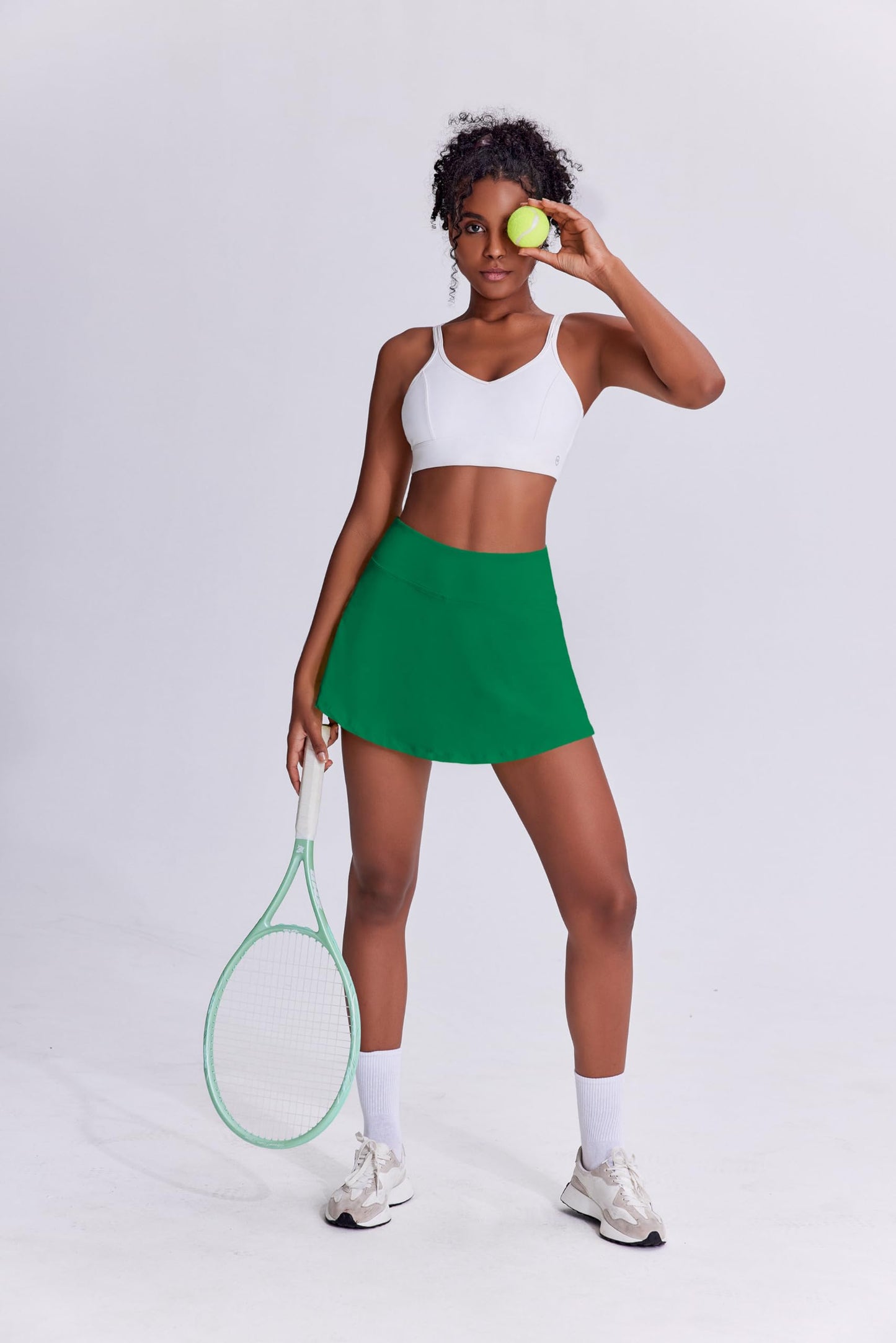 PINSPARK Tennis Skirts Women's Athletic Skirts Pleated Golf Skirts with Pocket Casual Skorts,Green Large