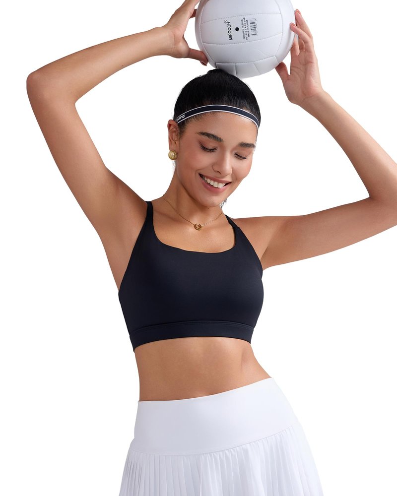 RUNNING GIRL Sports Bras for Women,Light Impact Spaghetti Thin Strap Molded Cup Black Sports Bra Yoga Workout Bra(WX3118Black_M)