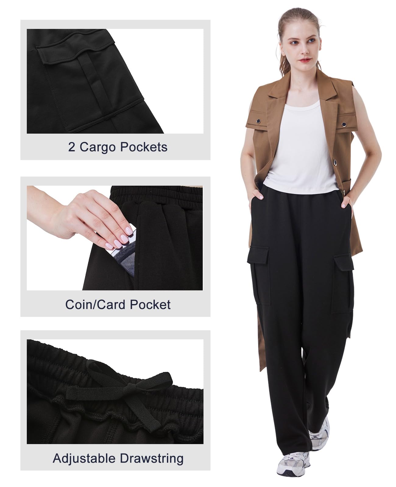 TTZ Women’s Tall Cargo Sweatpants 32"/34" Inseam Extra Long Soft Stretch Lounge Pants for Tall Women Black