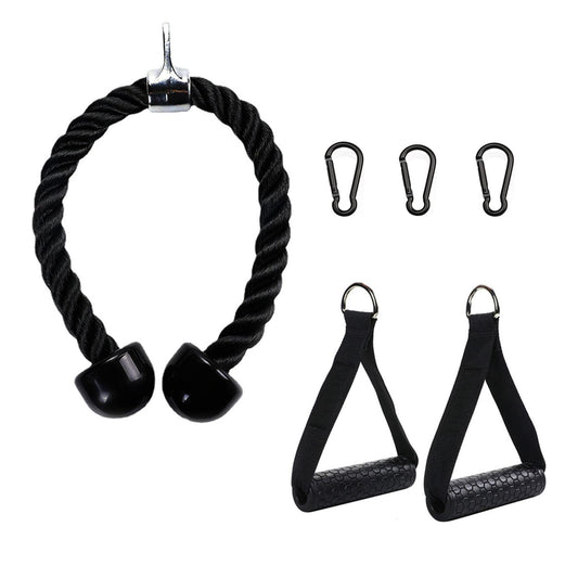 Cable Attachments for Home Gym, Triceps Rope 35 Inch Pull Down Attachment，2 Resistance Band Handles ，3 Black Heavy Duty Carabiners Clips ，LAT Pulldown Equipment ，Cable Machine Accessories Carry bag