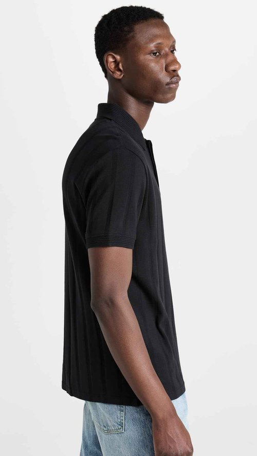 Club Monaco Men's Wide Rib Polo, Caviar, Black, S