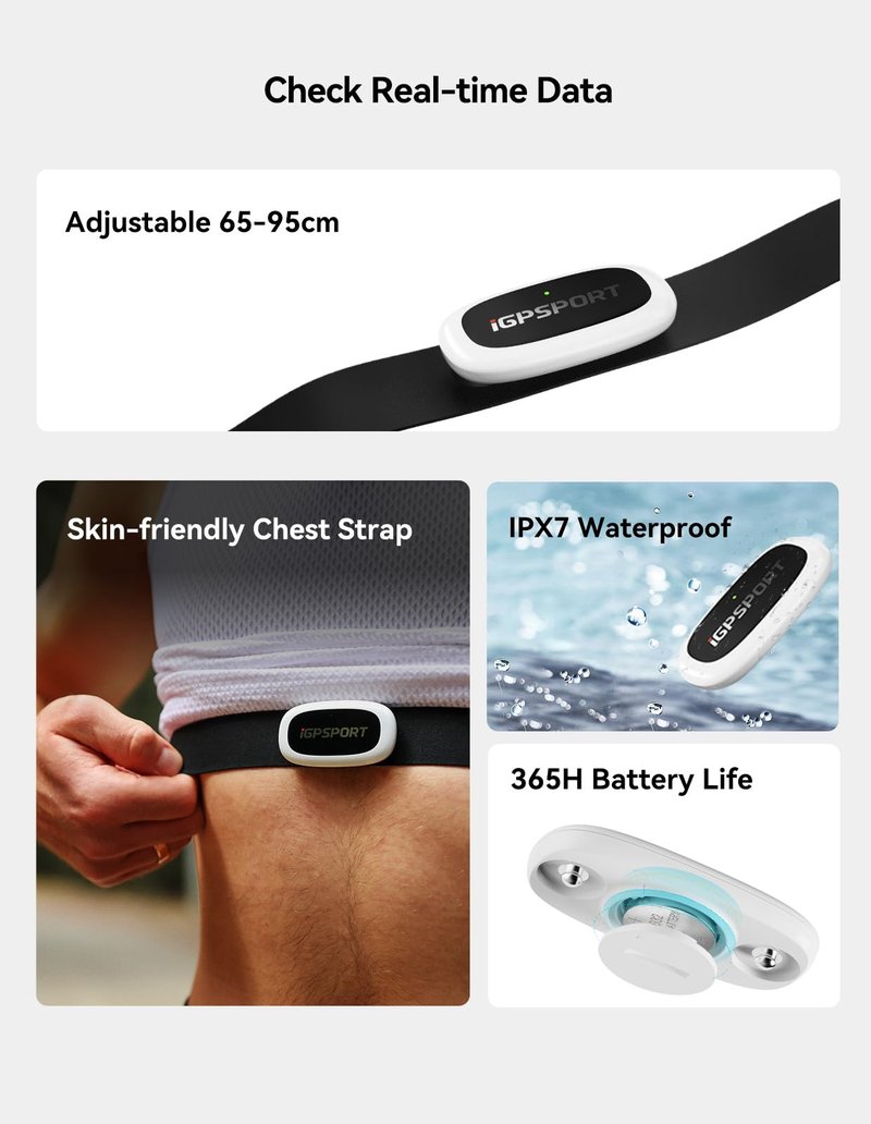 iGPSPORT HR50 Cycling Sensor Chest Strap, IPX7 Waterproof Bluetooth ANT+ for Cycling Running Jogging Yoga Fitness (Chest Strap)