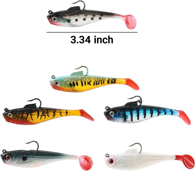 Soft Fishing Lures - Pre-Rigged Jig Head Paddle Tail Swimbaits for Bass | Shad & Tadpole Spinner Bait