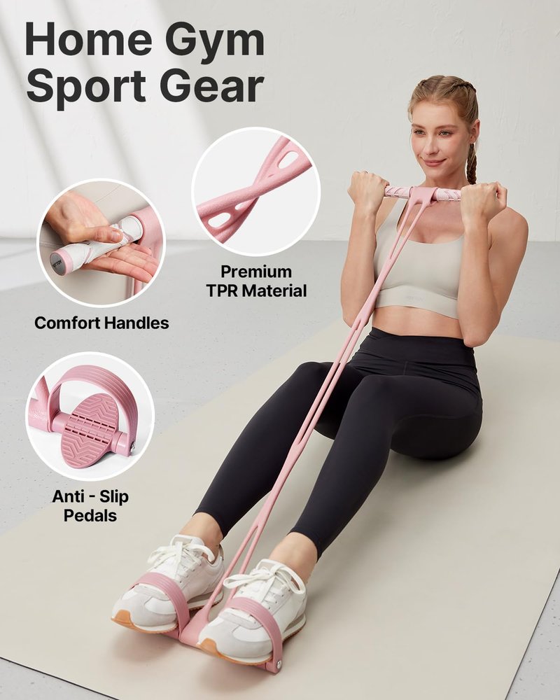 YOTTOY Pedal Resistance Band, Thick Elastic Tension Rope with Handles, Sit-Up Pull Rope Fitness Equipment for Leg, Arm, Abs, Waist, Home Gym & Yoga Training for Women & Men (Pink, 45 pounds)