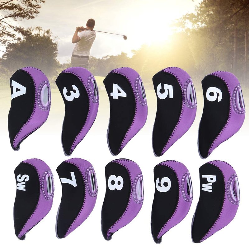 Neoprene Putter Covers, 10-Piece Set for Iron Heads - Black Numbered Design, Universal Fit for Left-Handed Clubs