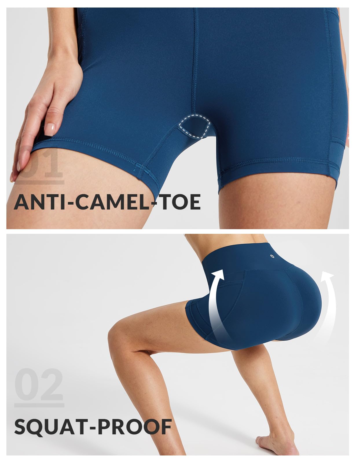 baleaf Womens Spandex Shorts 5" High Waisted Biker Workout Lycra Compression Shorts with Pockets Blue M