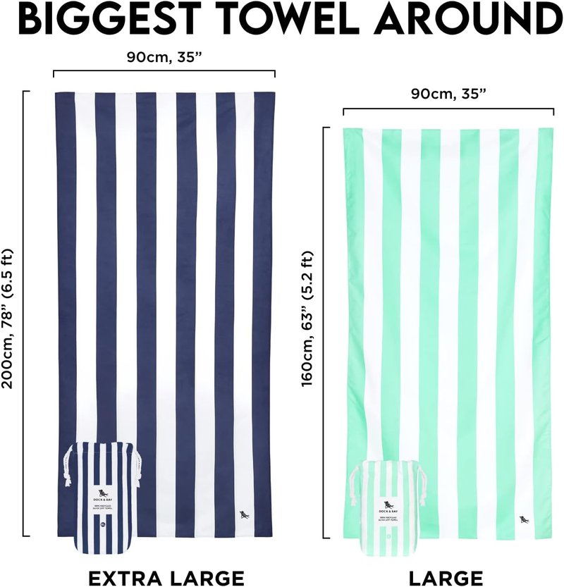 Dock & Bay Beach Towel - Quick Dry & Sand Free - Extra Large Cabana Design | Bondi Blue (200x90cm)