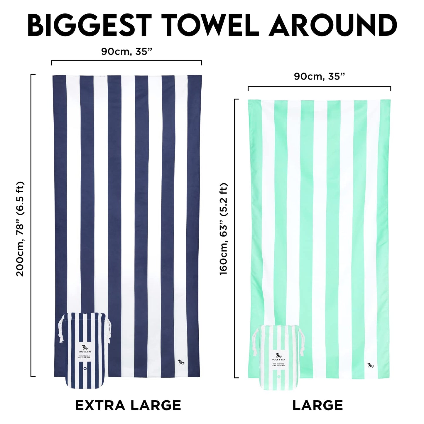 Dock & Bay Beach Towel - Quick Dry, Sand Free - Compact, Lightweight - 100% Recycled - Includes Bag - Cabana - Phi Phi Pink - Extra Large (200x90cm, 78x35)