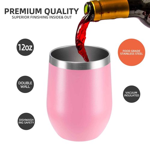 12 oz Insulated Wine Tumbler with Lid and Straw,Stainless Steel Stemless Wine Tumbler Glasses 16 Packs Double Wall Vacuum Wine Cups Tumbler Bulk for Champaign,Beer,Cocktail,Office,16 Colors