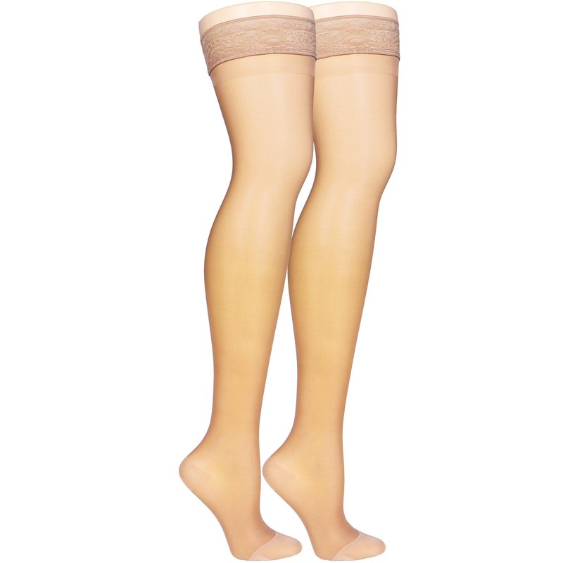 NuVein Sheer Compression Stockings for Women, 15-20 mmHg Support, Medium Denier, Thigh High, Closed Toe, Beige, Medium
