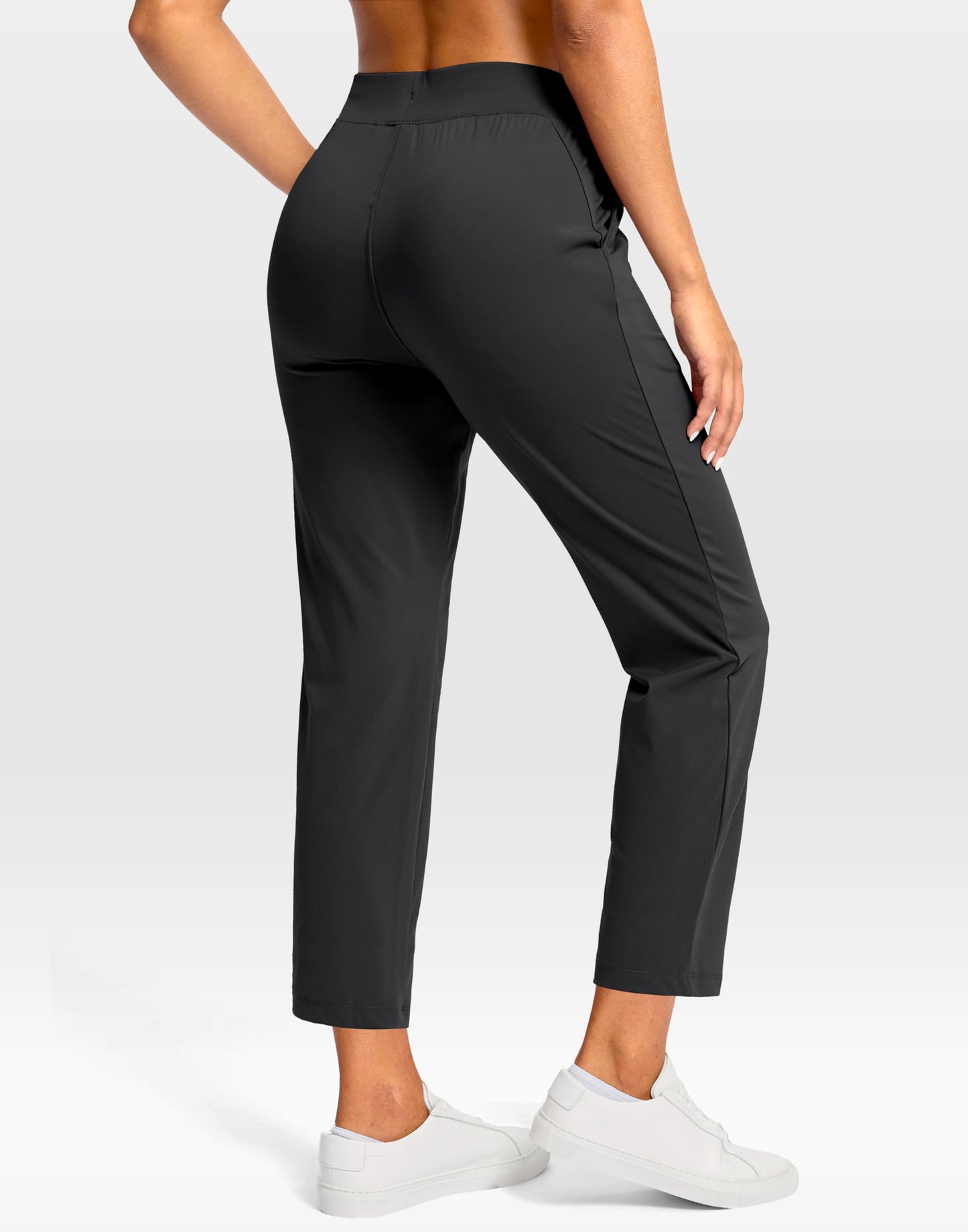 G Gradual Petite Pants for Women 24"/26" Ankle Pants 2 Pockets Stretchy 7/8 Sweatpants for Golf Travel Athletic Casual, Black, M, 24 Inseam