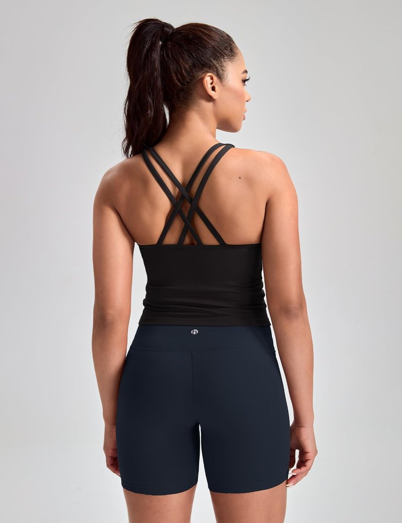 HeyNuts Athletic Zeal Bras for Women, Longline Medium Impact Crop Tank Bras Wirefree Sports Tops with Removable Pads Black M