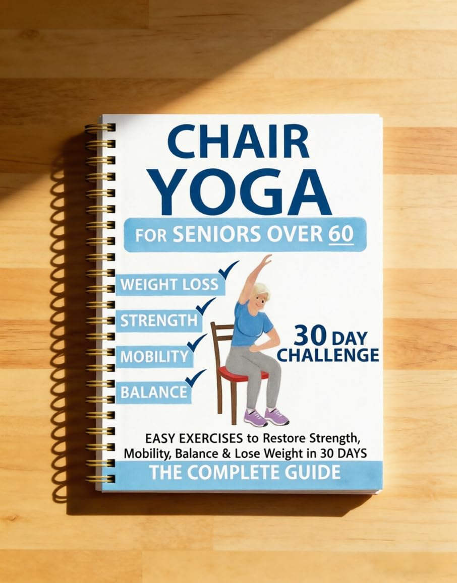Chair Yoga for Seniors 60+ – 30-Day Low-Intensity Exercise Plan with 40+ Poses to Restore Strength, Balance & Mobility – Large Print, Spiral-Bound (5.5x8.3 Inch,Blue)