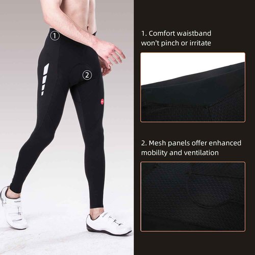 Souke Sports Men's Winter Bike Pants Long 4D Padded Fleece Cycling Tights Thermal Leggings Outdoor Riding Bicycle Black