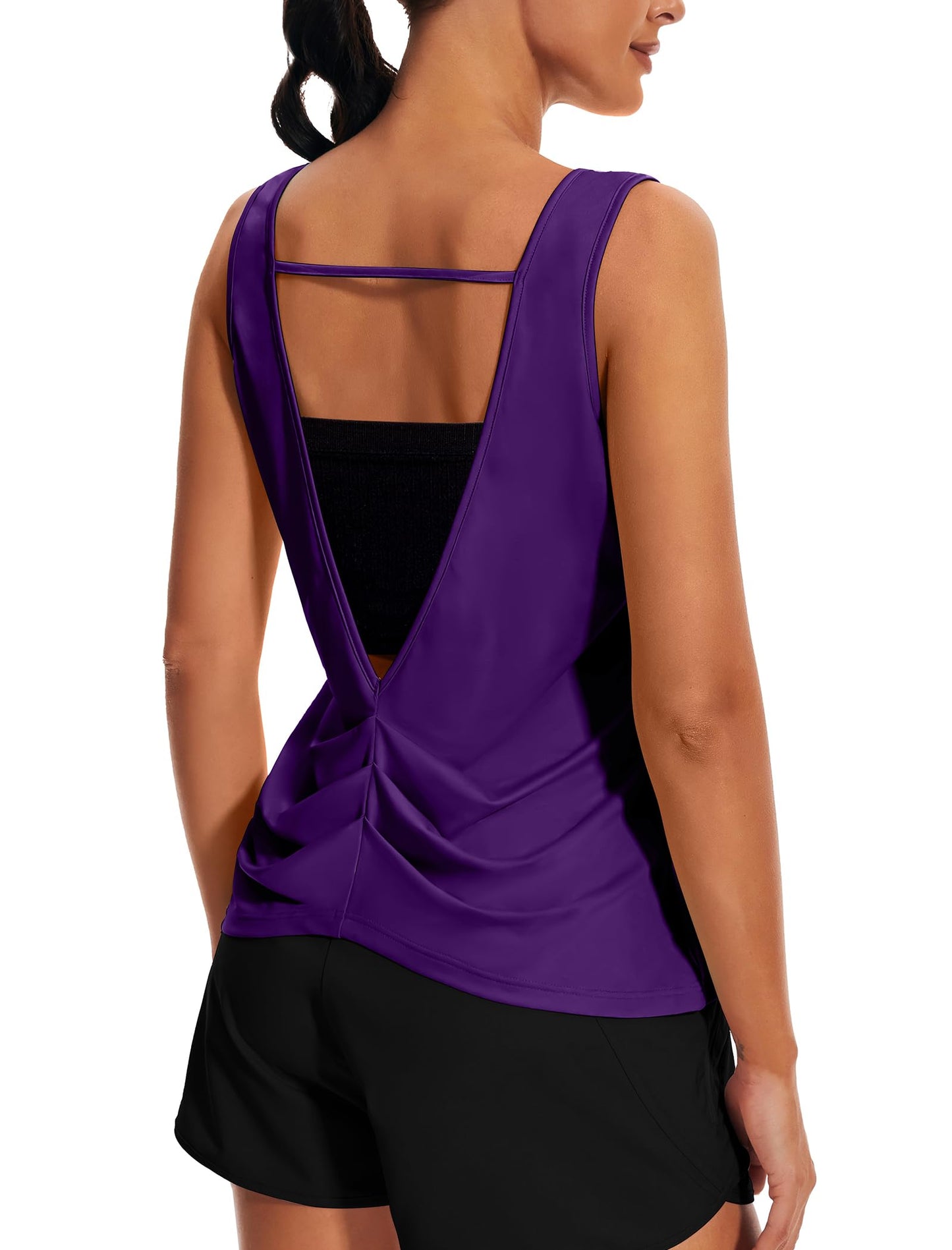 addigi Sleeveless Yoga Shirts for Women Backless Workout Tops Athletic Running Tank Tops Gym Moisture Wicking Quick Dry Shirt Deep Purple Medium