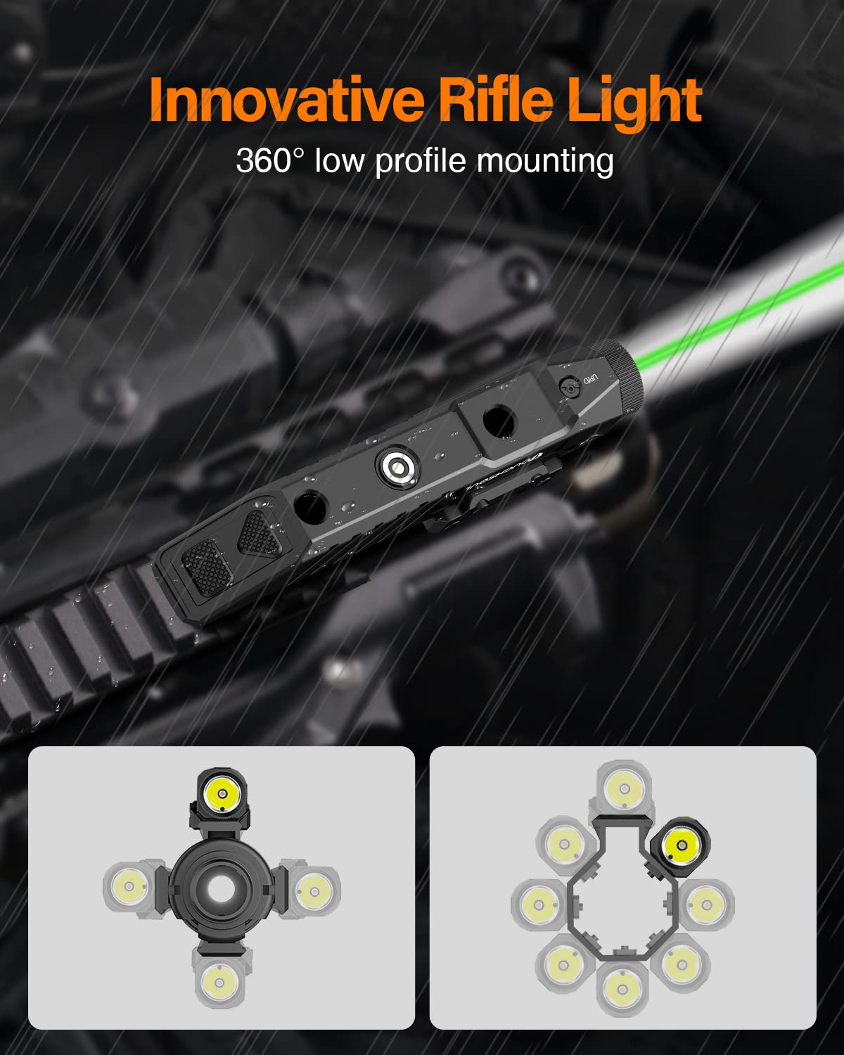 TOUGHSOUL Tactical Flashlight Green Laser Sight Combo, 1750 Lumen Picatinny Rail MLOK Mounted Rechargeable Rifle Flashlight (Green Laser)