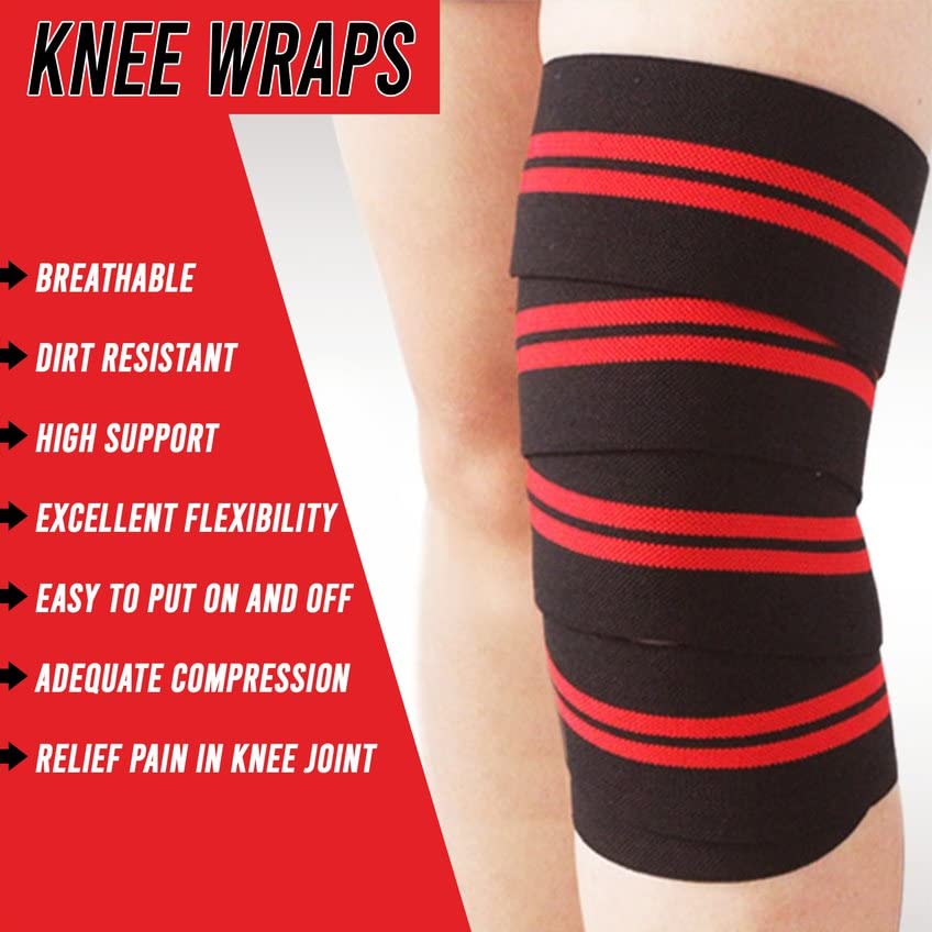 DEFY Sports' Knee Wraps for Weightlifting - Provides Knee Support for Powerlifting, Squats & Fitness Workouts - Ideal Knee Wrap for Men and Women  (1 PAIR) (Red)