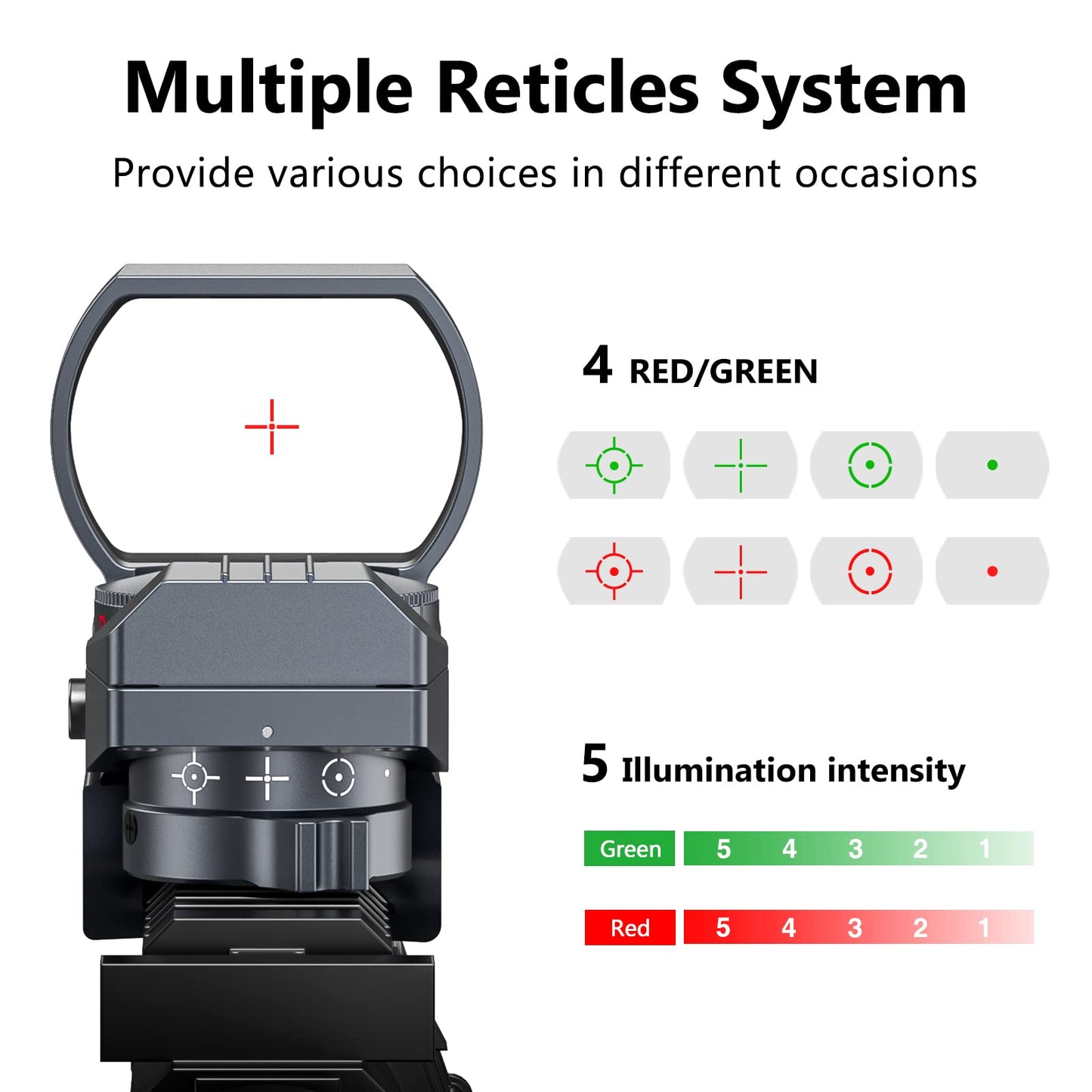 CVLIFE Reflex Sight, 1x22x33mm Red Green Dot Sight with 4 Adjustable Reticles for 20mm Picatinny Rail, Silver