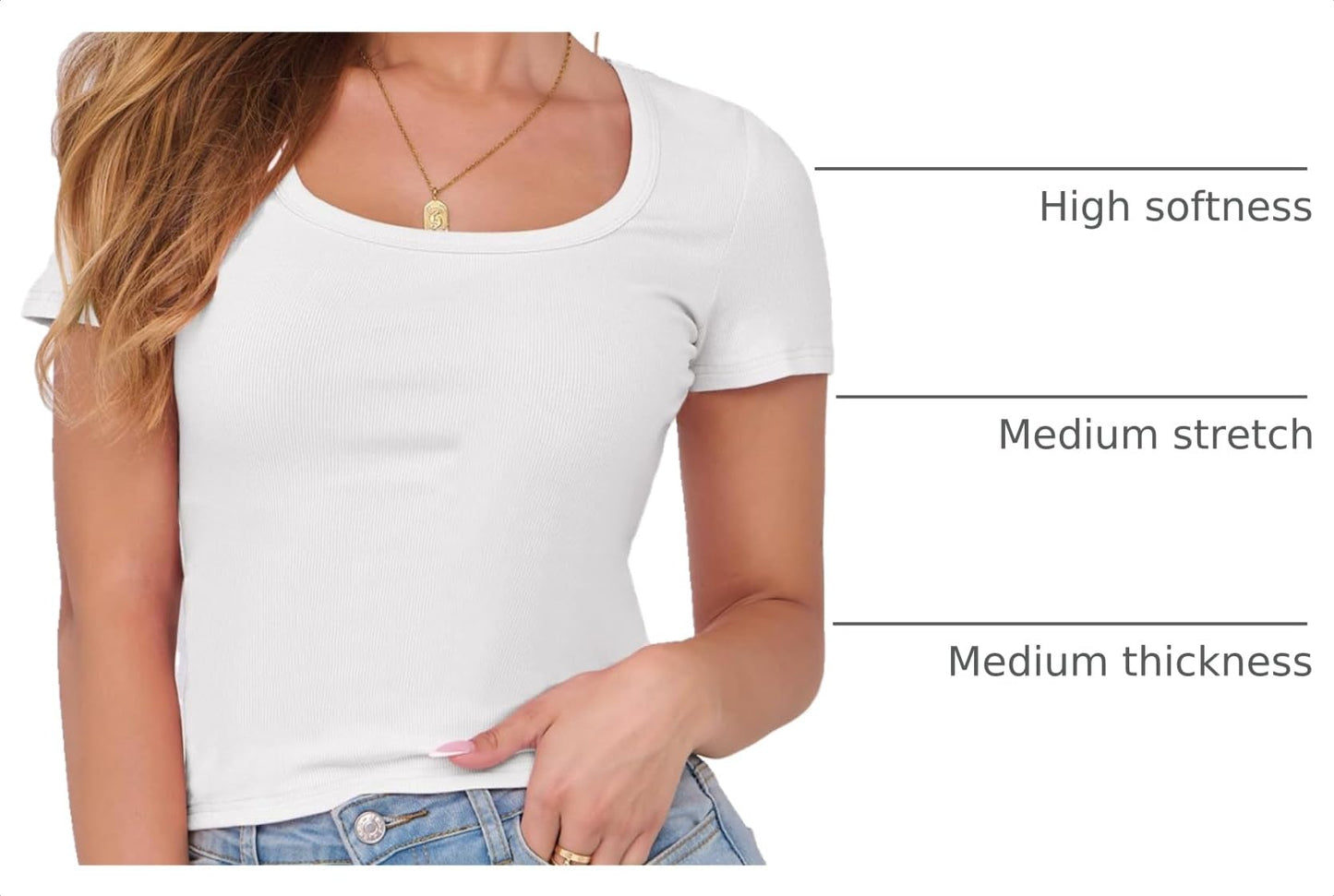 ANRABESS Women Short Sleeve Tops Scoop Neck Ribbed Knit Slim Fitted Basic Tee Shirt Casual Summer Clothes 2026 Spring Outfits White Medium