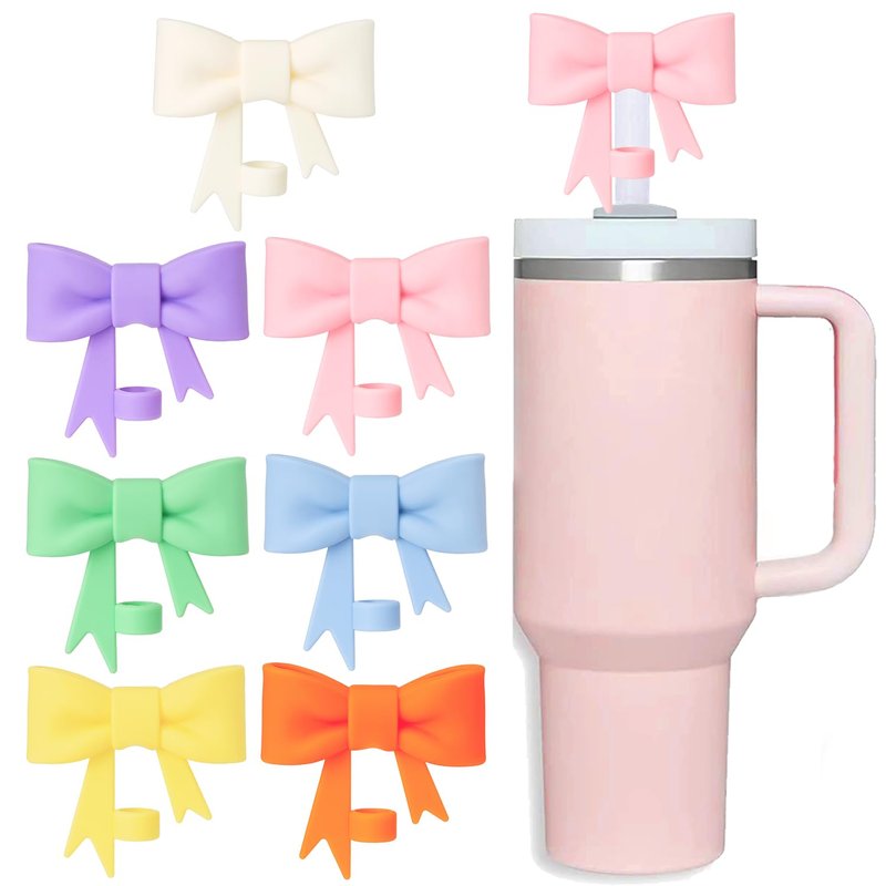 HIUSITY Bow Straw Cover Topper for Stanley Cup,Silicone Straws Toppers for Tumbler with Handle 40oz,Cute 10mm/0.4in Covers Cap,Dust-Proof Reusable Lids for Stanley Cups Accessories,7Pcs