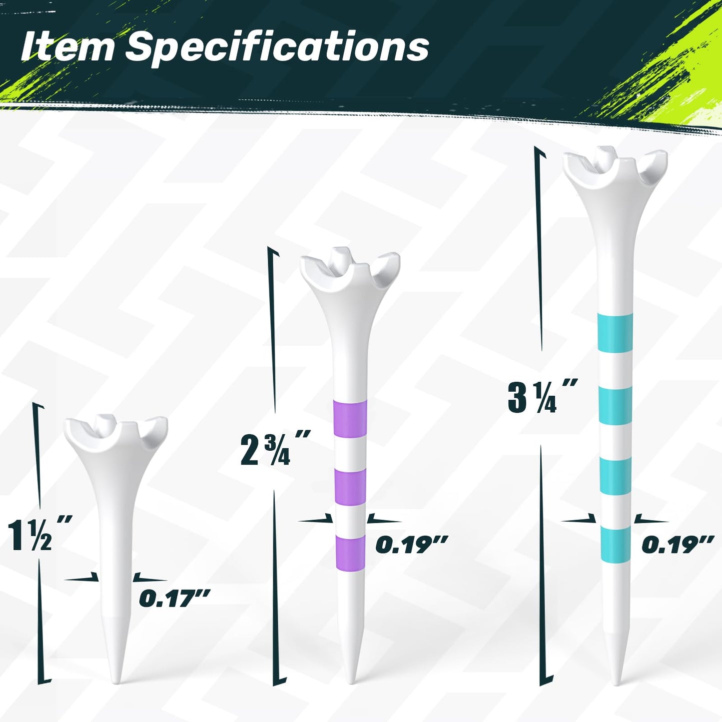 SAPLIZE Upgraded 4-Prong Plastic Golf Tees, Pack of 200 (1-1/2", 2-3/4'', 3-1/4''), Unique Golf Gifts for Golfers, Mixed Color