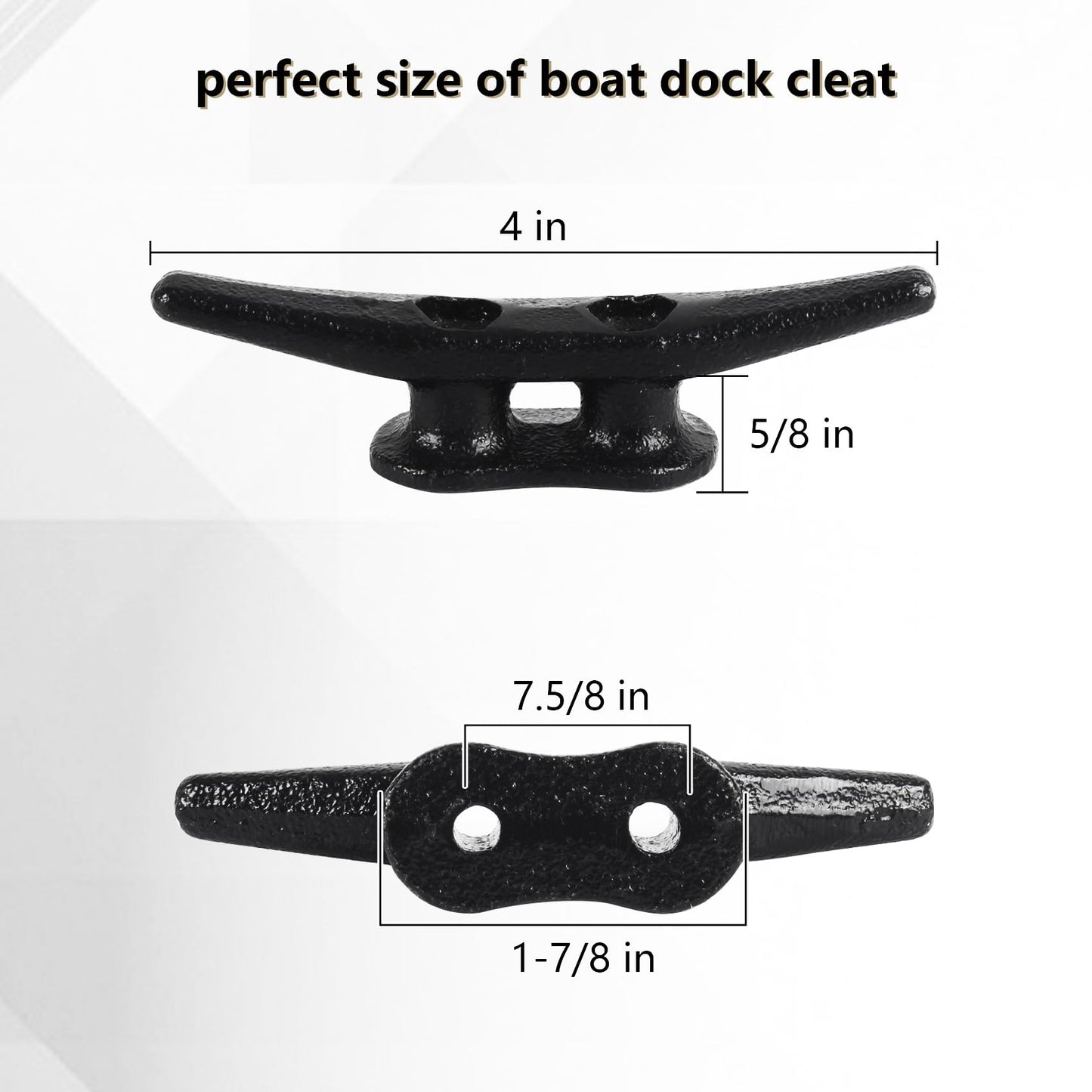 Dock Cleats 4 inch (12 Pack) Boat Dock Cleats with Screws Electrophoretic Black Iron Boat Cleats Marine Grade Dock Cleats Rope Cleats for Boat, Kayak, Rope Tie Down, Deck and Nautical Decor
