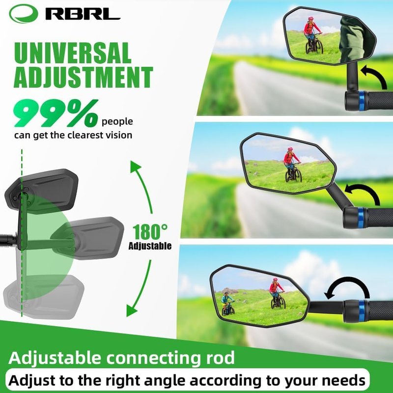 RBRL Bicycle Mirror, Extra Large Bike Mirror, 360° Adjustable Shatterproof and Durable Bar End Rear View Mirror Bicycle, Side Mirrors for E-Bike (Left)
