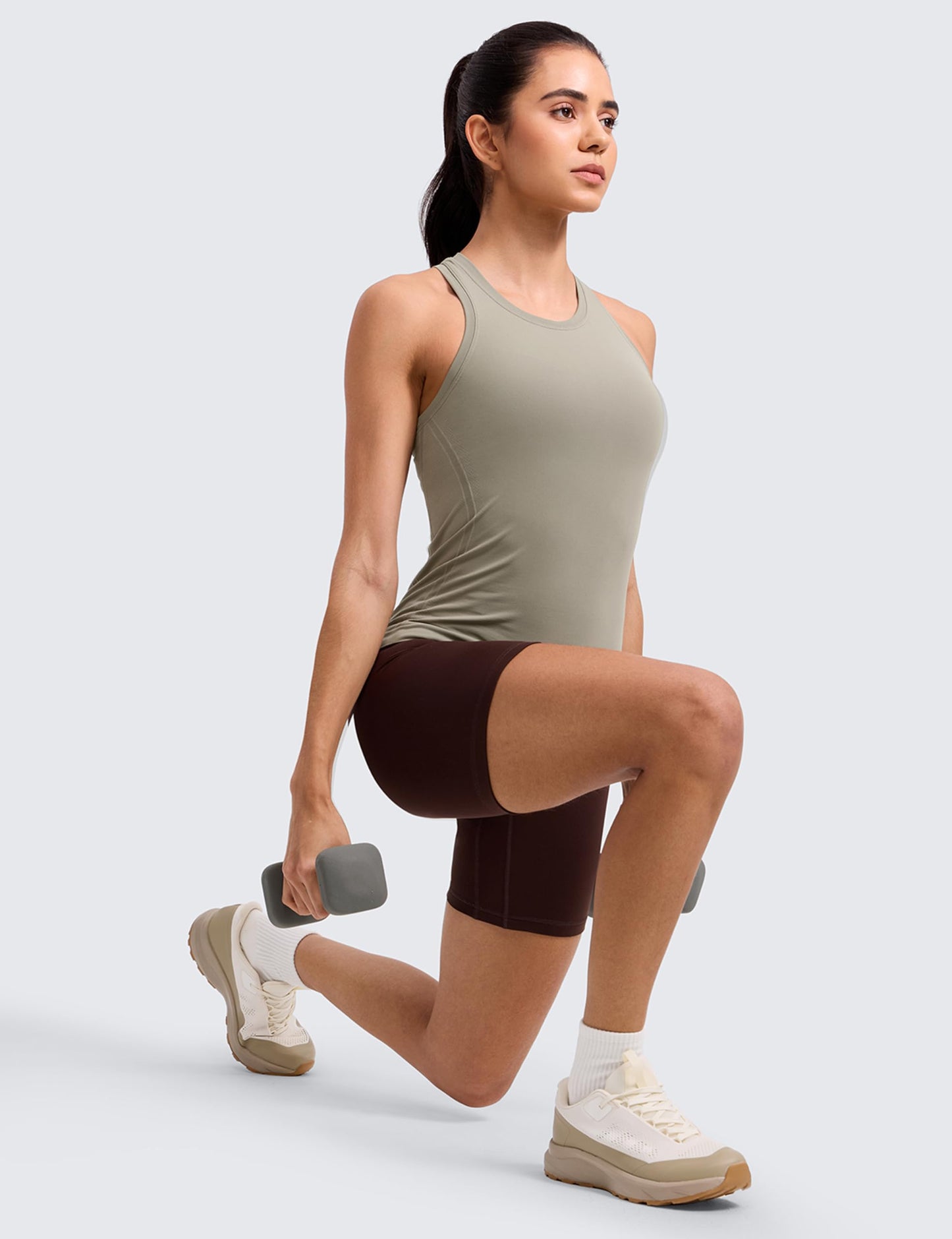 CRZ YOGA Seamless Workout Tank Tops for Women - Athletic Running Gym Sleeveless Shirts Crewneck Racerback Breathable Warm Ash Grey Small