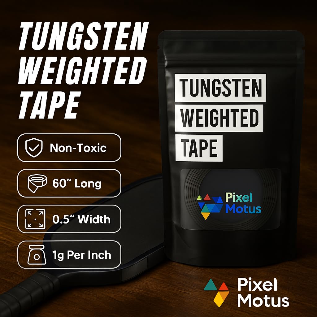 Pixel Motus Tungsten Weighted Tape for Pickleball Paddles, Tennis Rackets & Golf Clubs – 60 Inch Roll, 1g Per Inch – Non-Toxic Lead-Free High Density Strips – Add Power, Balance & Expand Sweet Spot