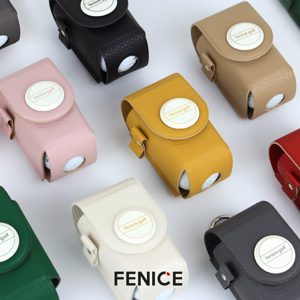 Fenice Waterproof Eco PU Leather Golf Ball Case Bag Tee Holder with Ball Marker (SAND)