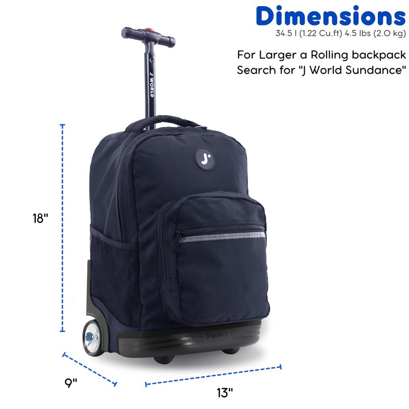 J World New York Sunrise Rolling Backpack, Black, One Size