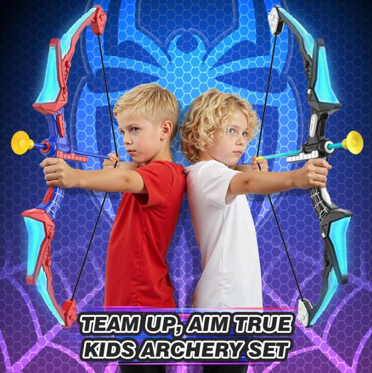 Kids Bow and Arrow Set - LED Light Up Archery Toy with 14 Suction Cup Arrows & Target | Indoor Outdoor Fun for Ages 6-12