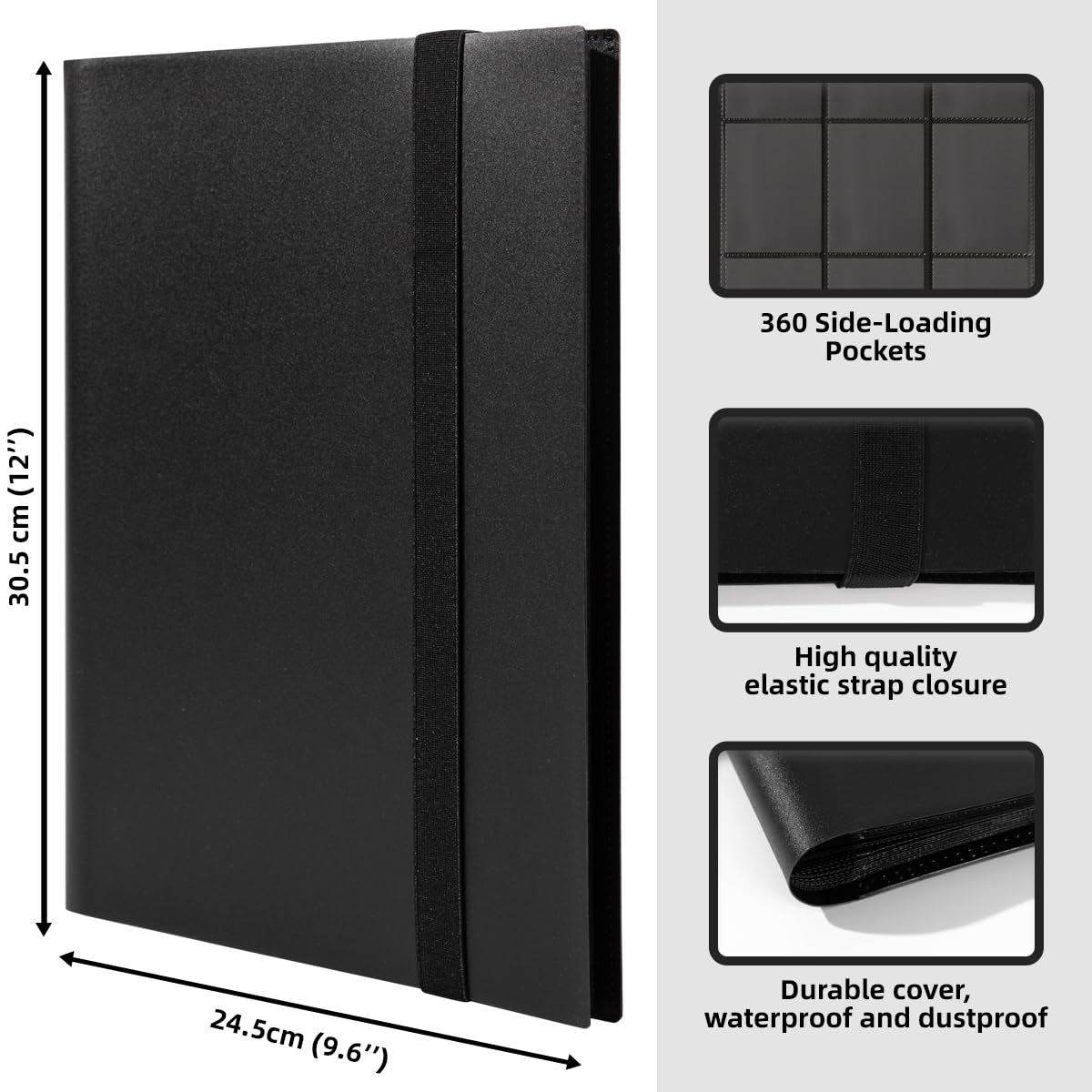 efunkdog Card Binder, 9 Pocket Trading Card Album Folder, 360 Side Loading Pocket Binder for TCG, Sport Cards (Black)