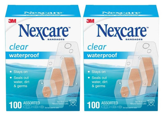 Nexcare Waterproof Clear Bandages, Covers and Protects, 360 Degree Seal Around The Pad Offers Exceptional Protection Against Water, Dirt, and Germs, Assorted Sizes, 100 Count