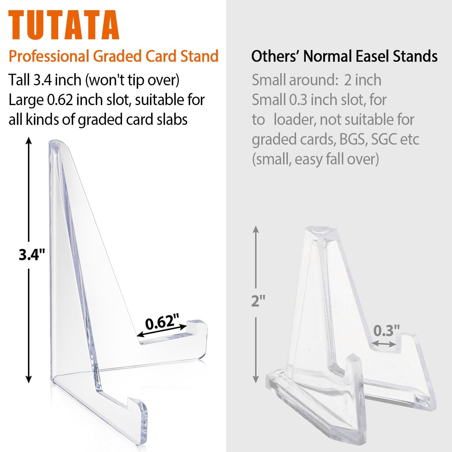 tutata PSA Graded Card Stands, Trading Card Display Stand Mini Easel Holder, Clear Card Stands for BGS, PSA, SGC Baseball Sports Card- 10 Pack