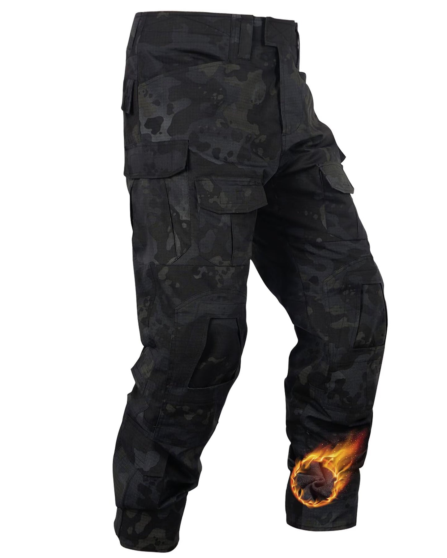 TRGPSG Men's Fleece Lined Tactical Pants Waterproof Hiking Pants Snow Ski Winter Outdoor Snowboard Warm Cargo Work Pants with Multi Pockets JRG3 Black Camo 34