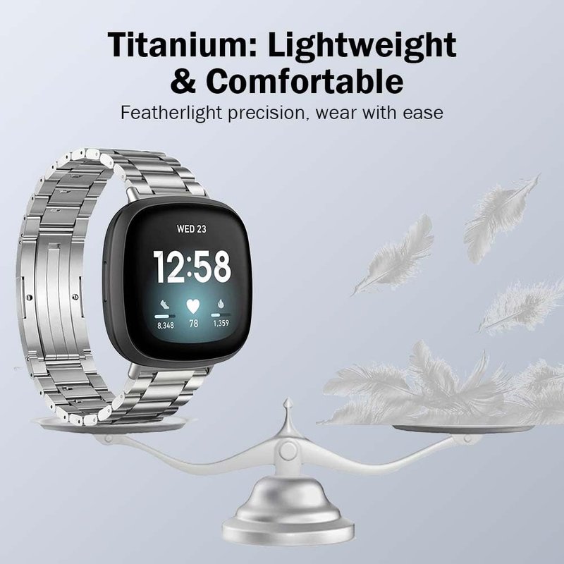 synsing No Tool Needed Titanium Band Compatible for Fitbit Versa 4 Bands & Sense 2 Straps, Titanium Metal Strap Replacement Wristbands for Fitbit Versa 3 & 4 / Sense 1 & 2 Accessory