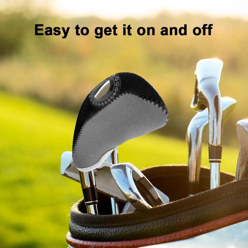 Dilwe Neoprene Iron Cover, 10 Pcs Putter Protector with Zipper Long Neck Design, See Through Window Covers (Gray + Black)