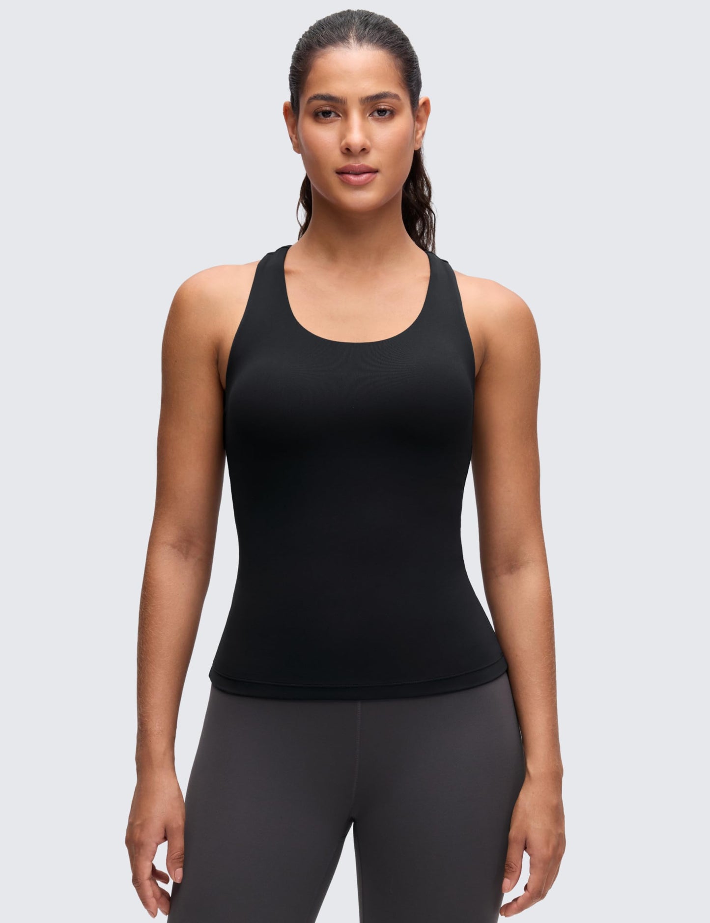 CRZ YOGA Butterluxe Workout Tank Tops for Women Built in Bras Padded - Racerback Athletic Spandex Yoga Camisole Black Large