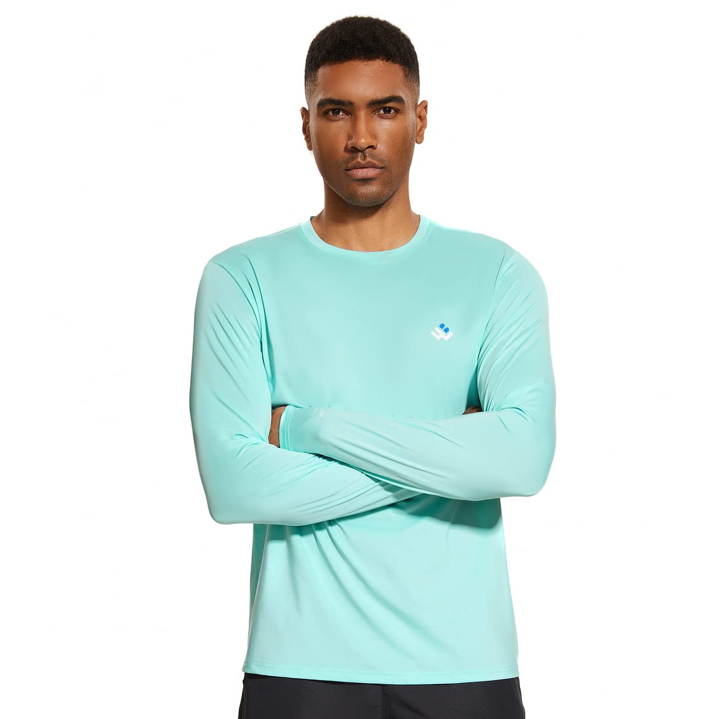 Men’s UPF 50+ Lightweight Long Sleeve Casual T-Shirt Quick Dry UV Sun Protection for Outdoor Beach Hiking Fishing Exercise Seafoam